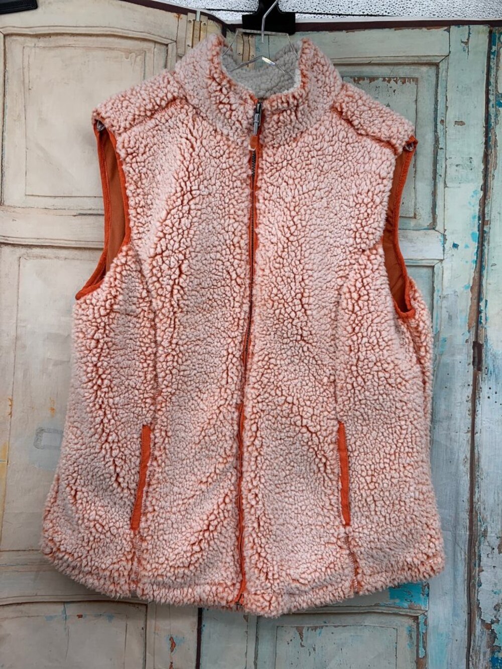 Green Tea Ladies XL Orange Sherpa Fleece Vest With Pockets & Zip Front